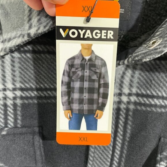 NEW Voyager Mens XXL Black & Gray Plaid Sherpa-Lined Shacket Polyester H1116 - Picture 6 of 9